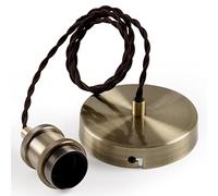 Cozzy, XDL-1002 - Portalámparas en suspensión, estilo vintage, para techo, con cable trenzado en espiral y casquillo E27 Antique Brass
