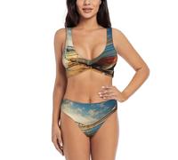 CPAQasg Boat On The Beach - Conjunto de bikini de dos piezas para mujer, para playa, piscina, resort, actividades de verano, Negro, S