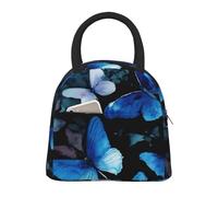 CPAQasg Bolsa de almuerzo aislada con estampado de mariposas azules y flores blancas, para el trabajo, escuela, picnic, viajes, rutina diaria