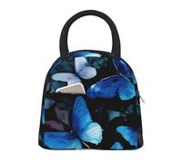 CPAQasg Bolsa de almuerzo aislada con estampado de mariposas azules y flores blancas, para el trabajo, escuela, picnic, viajes, rutina diaria