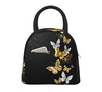 CPAQasg Bolsa de almuerzo con estampado de mariposas blancas y doradas, práctica bolsa de almuerzo aislada, bolsa de comida, trabajo, escuela, picnic, viajes, rutina diaria