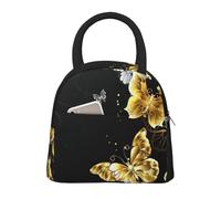 CPAQasg Bolsa de almuerzo con estampado de mariposas blancas y doradas, práctica bolsa de almuerzo aislada, bolsa de comida, trabajo, escuela, picnic, viajes, rutina diaria