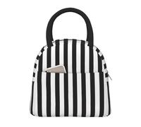 CPAQasg Bolsa de almuerzo con estampado de rayas blancas y negras para el trabajo, escuela, picnic, viajes, rutina diaria