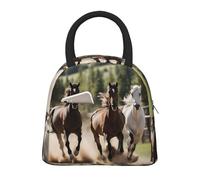 CPAQasg Bolsa de almuerzo con estampado de tres caballos corriendo, práctica bolsa de almuerzo aislada, bolsa de comida, trabajo, escuela, picnic, viajes, rutina diaria
