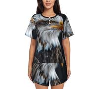 Cpaqasg Conjunto de pijama de manga corta para mujer con estampado de águila calva, cómodo, para verano, primavera, viajes en casa, Negro, XXL