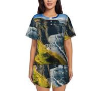 Cpaqasg Ireland Outdoors - Conjunto de pijama de manga corta para mujer, diseño de Clare The Cliffs, estilo informal, para verano, primavera, viajes en casa, Negro, 4XL
