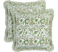 CPC Agate Green Ruffle Throw Pillow Covers for Couch, 20x20 Inch Cotton Stripe Ruffle Couch Pillows for Living Room, Hidden 16 Inch Zipper Boho Pillow Case or Cute Outdoor Pillows