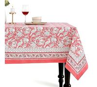 CPC COTTON PRINT CLUB Mantel de algodón Puro 100% Puro con Estampado Floral, Color Rojo rubí, Varios para Bodas, Navidad, Fiestas de Aniversario, 6 plazas, 60 x 90 Pulgadas