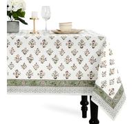 CPC Tablecloth 100% Cotton 60x60 Inch Indian Block Print Square Table Cover, Table Cloth for Weddings, Spring/Summer, Barbeque - Forest Green