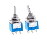 CPDHJMZO 10 interruptores de Palanca MTS-203 ON/Off/ON PDT MTS-202 ON//ON de 6 Pines, 6 A, 125 V CA/3 A, 250 V CA, miniinterruptor de Palanca Azul Claro(MTS-203)