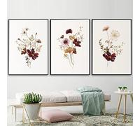 CPGG Conjunto de 3 Acuarela Flores Silvestres Hojas Cartel Botánico Impresiones en Lienzo Pintura Arte de Pared Imagen para Sala de Estar Interior Decoración del Hogar-30 * 50Cm (Sin Marco)