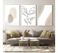 CPGG Conjunto de 3 Arte Tierra Tono Lienzo Pintura Acuarela Formas Abstractas y Rama de Hoja Póster Cuadros de Pared Boho Arte de Pared Impresión Sala de Estar Cocina Decoración-50 * 70Cm (Sin Marco)