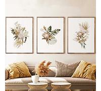 CPGG Juego de 3 Abstractos Salvajes Boho Florales Vintage Flores Botánicas Hojas Verdes Lienzo Pintura Arte de la Pared Carteles Impresiones Sala de Estar Decoración del Hogar-40 * 50Cm (Sin Marco)