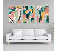 CPGG Juego de 3 Arte de Pared Abstracto Nórdico Póster de Planta de Hoja de Palma Colorida Pintura en Lienzo Decoración de Imagen de Selva Minimalista Botánica Tropical Bohemia-40 * 50Cm (Sin Marco)