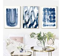 CPGG Pintura de Acuarela Abstracta Minimalista Azul Marino Cuadro Sobre Lienzo para Pared Póster Impresión Cuadros de Pared para Sala de Estar Decoración del Hogar-50 * 70Cm-3 Piezas (Sin Marco)