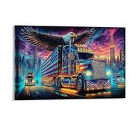CPLVKWRQJ Águila Soars Pieza Única Águila US Flag Semi Truck City Skyline Decoración De Arte Para Pared Decoración De Lienzo De Cocina Arte De Pared Removible Pieza De Declaración 16x24inch(40x60cm)