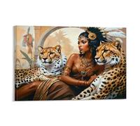 CPLVKWRQJ Antigua reina con leopardos Individual Mujer tribal dos guepardos Arte Dormitorio Fácil 12x18inch(30x45cm)