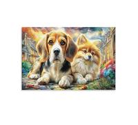 CPLVKWRQJ BÁguila en la ciudad Individual BÁguila And Pomeranian Dogs Cobblestone Street Pintura Pared Lienzo Jardín Infantil Listo Colgar 12x18inch(30x45cm)