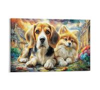 CPLVKWRQJ BÁguila en la ciudad Soltero BÁguila And Pomeranian Dogs Cobblestone Street Arte Para Pared Resistente Decoloración 20x30inch(50x75cm)