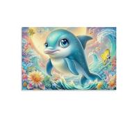 CPLVKWRQJ delfín lindo Individual Cute Baby delfín Moon Sea Flowers Arte Para Paredes De La Casa Arte Resistente A La Decoloración Impresión De Office Canvas Punto Focal Decoración 20x30inch(50x75cm)