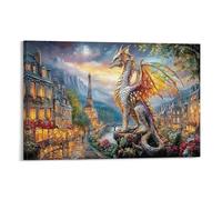CPLVKWRQJ Dragon en París Pieza Única Dragon París Canal Street Arte En Lienzo Arte Para Pared Resistente A La Decoloración Listo Para Colgar Sala De Estar Punto Focal Decoración 08x12inch(20x30cm)