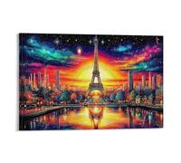CPLVKWRQJ Eiffel Night Soltero Torre Eiffel Noche luminosa de París Decoración De Arte Para Pared Cuadro De Lienzo Regalo De Cumpleaños Dormitorio Fácil De Limpiar Decoración 16x24inch(40x60cm)