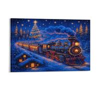 CPLVKWRQJ Escena mágica de invierno Individual Mágico tren de Navidad por la noche Adhesivos Para Pared Decoración De Lienzo De Cocina Práctico Y Resistente Para Uso Diario 12x18inch(30x45cm)