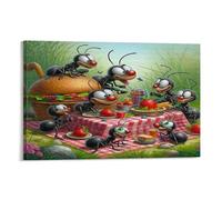 CPLVKWRQJ Fiesta de picnic de hormigas Soltero Hormigas dibujo picnic Pintura Enmarcada Sala Estar Listo 12x18inch(30x45cm)