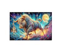 CPLVKWRQJ Golden Bull Fantasy Soltero Toro en el cielo lunar cósmico Arte En Lienzo Regalo De Calentamiento De Casa Arte En Lienzo Individual Sala De Estar Pared De Galería 08x12inch(20x30cm)