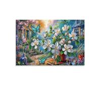 CPLVKWRQJ Jardín cuentos hadas 1 Pieza Flores primavera Village Path Mariposas Lienzo Dormitorio Fácil limpiar Pieza declaración Galería 12x18inch(30x45cm)