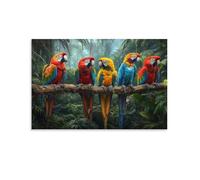 CPLVKWRQJ Los loros coloridos selva 1 Pieza Macaws en una rama de la selva Pendiente De Pared Dormitorio Lienzo Decorativo Suave Y Elegante Para Descanso 16x24inch(40x60cm)