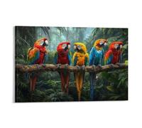 CPLVKWRQJ Los loros coloridos selva Pieza Única Macaws en una rama de la selva Obra De Arte Pared De Galería Conjunto Decorativo Cohesionado Y Moderno 16x24inch(40x60cm)