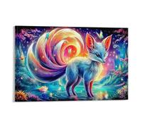CPLVKWRQJ Nueve-Fox de cola Individual Arco iris zorro cola mariposas agua mágica Obra Arte Decoración Cocina Removible 16x24inch