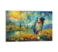 CPLVKWRQJ Perro estrellado Individual Perro pastor australiano de noche estrellada Arte En Lienzo Arte En Lienzo Para Sala De Estar Pared De Galería Fácil De Limpiar Decoración 20x30inch(50x75cm)