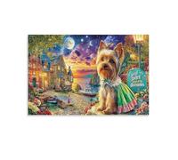 CPLVKWRQJ Perro lindo 1 Pieza Yorkie Dress Coastal Town Arte En Lienzo Pintura De Lienzo Para Dormitorio Fácil De Limpiar Removible Listo Para Colgar 16x24inch(40x60cm)