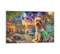 CPLVKWRQJ Perro lindo Individual Yorkie Dress Coastal Town Piezas De Arte Para Pared Arte En Lienzo Para Sala De Estar Punto Focal Space Transformer Listo Para Colgar 12x18inch(30x45cm)