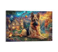 CPLVKWRQJ Perro pastor alemán Pieza Única Bosque de otoño del pastor alemán Obra De Arte Pintura De Lienzo Para Dormitorio Decoración Multiusos Fácil De Limpiar Listo Para Colgar 08x12inch(20x30cm)