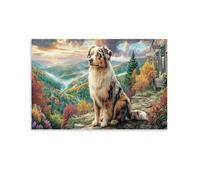 CPLVKWRQJ Puppy Running Pieza Única Aussie Shepherd Mountain Overlook Pintura De Pared Enmarcada Arte Resistente A La Decoloración Impresión De Office Canvas Punto Focal Decoración 12x18inch(30x45cm)
