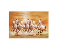 CPLVKWRQJ Siete caballos blancos galopando Pieza Única Siete caballos blancos corren al atardecer Arte En Lienzo Pantalla De Lienzo Para Jardín Infantil Decoración Segura Y Bonita 24x36inch(60x90cm)