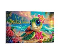 CPLVKWRQJ Tortuga marina fantasía Individual Baby Playa Turtle Plumeria Arte Para Pared Canvas Resistente Decoloración Listo Colgar 12x18inch(30x45cm)