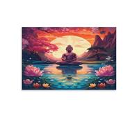 CPLVKWRQJ Zen Paisaje artee Individual Buda meditando por el lago Sunset Piezas De artee Para Pared Cocina Decoración Resistente Y Fácil De Limpiar 20x30inch(50x75cm)