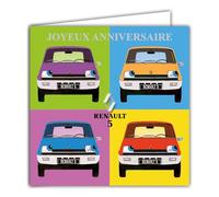 CPMD15167N2 - Tarjeta cuadrada con sobres blancos, formato 15 x 15 cm, R5 POPART, licencia oficial Renault Auto Passion & Collections, con efecto brillante, interior blanco, fabricado en Francia