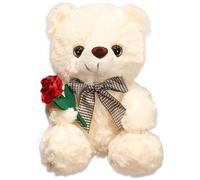 Cpoeof Ours en Peluche pour La Saint-Valentin, Peluche Ourson de 9,8 Pouces Avec Rose, Petit Ourson Doux, Cadeau pour La Petite AMIE Ou Le Petit Ami(White)