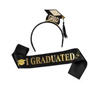 Cpolebev 1 Juego de Diadema con Gorro de Graduación, Faja de Satén Graduada, Suministros de Decoración para Fiesta de Graduación 2024, Accesorios para Fotos, Minisombrero de Soltero