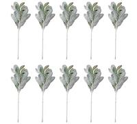 Cpolebev 10 Piezas de Hojas de Oreja de Cordero Flocadas Artificiales Dusty Tallos de Hojas de Roble Flocado Hoja de Oreja de Cordero para la Boda en Casa DIY