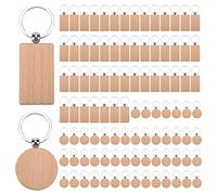 Cpolebev 100 Piezas DIY de Madera en RectáNgulo CorazóN Redondo Tallado de Madera con Anilla