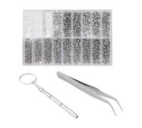 Cpolebev 100pzs Surtido de tuerca tornillo de gafas + Destornillador + Pinzas, Kit de reparacion de vidrios Tornillos para gafas Juego de herramientas de reparacion optica