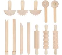 Cpolebev 12 Piezas de Herramientas de Arcilla y Masa, Accesorios de Juego, Incluye Rodillos, Martillo, Paquete de Fiesta, Herramientas de CeráMica de Madera, Sellos para Arte de Arcilla