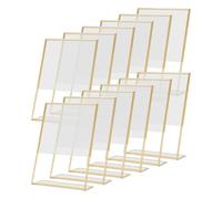 Cpolebev 12 Soportes para Carteles de AcríLico Con Dorado, Soporte para NúMero de Mesa de Boda, Menú Inclinado, Soporte de Doble Cara, 4 X 6 Pulgadas Vertical