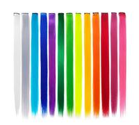 Cpolebev 13 Piezas de Colores de Fiesta Destacados Clip de Colores en Extensiones de Cabello 55Cm Postizos SintéTicos Rectos, Iris